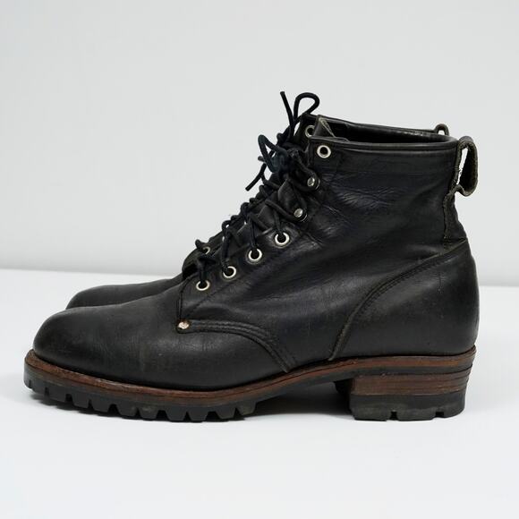 Vintage Chippewa Black Leather Logger Work Boots USA Vibram Sole Size 10.5 80\'s main image 7